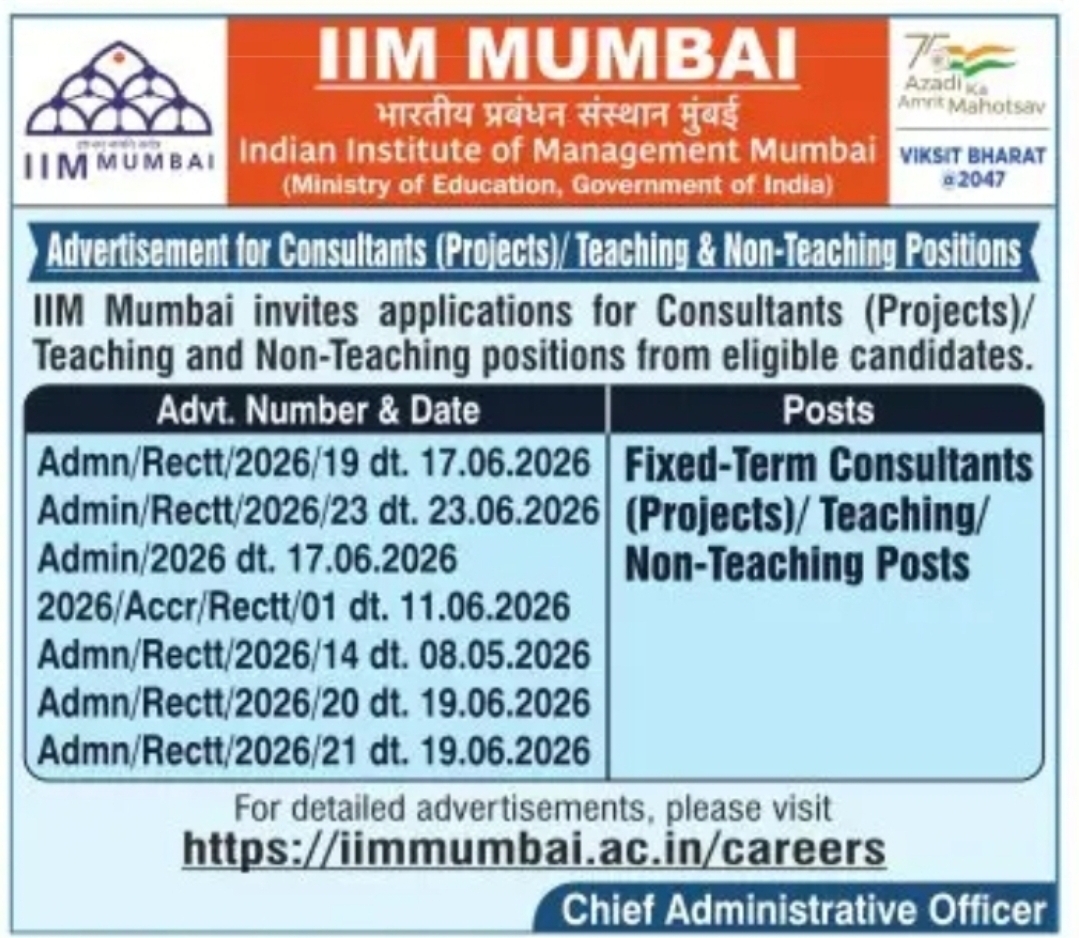 IIM Mumbai Consultants, Teaching & Non-Teaching Recruitment