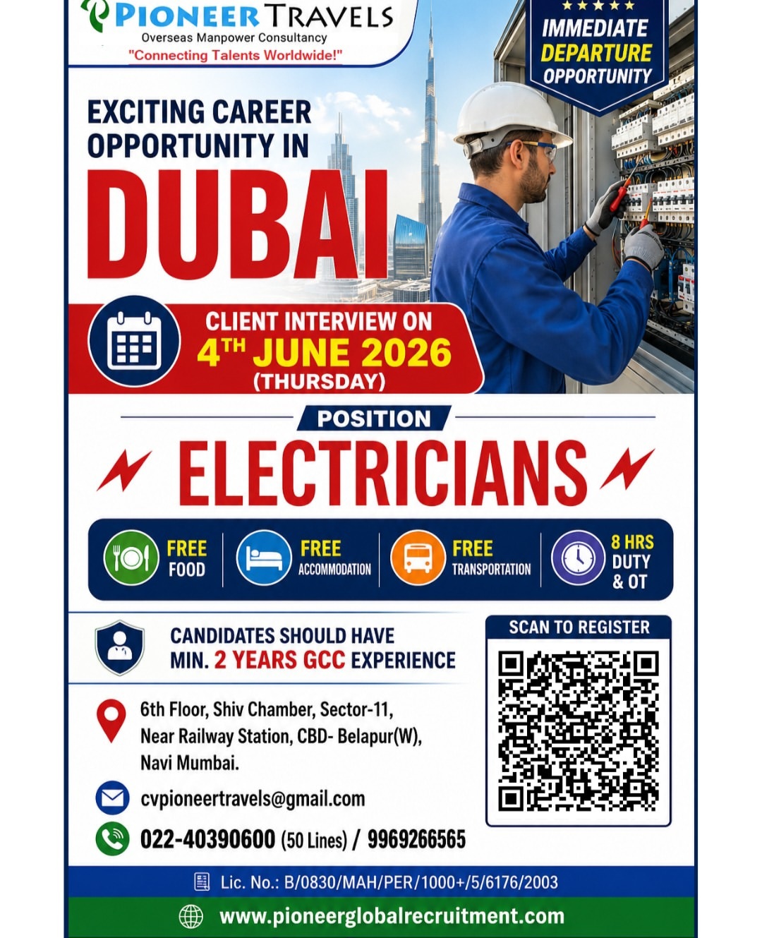 IMMEDIATE HIRING – ELECTRICIANS (DUBAI) – GCC EXPERIENCE REQUIRED