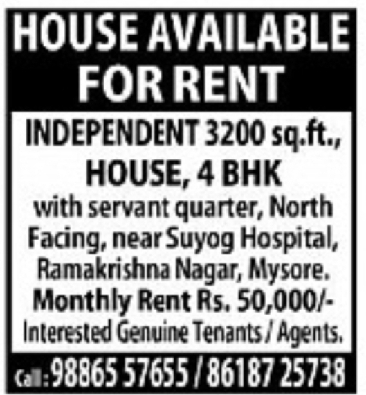 Independent House Available for Rent in Mysuru