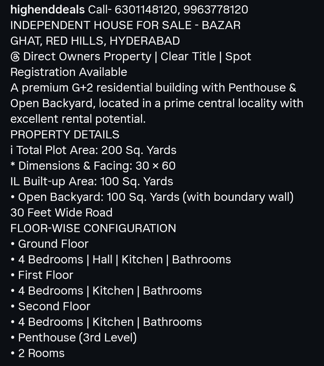 Independent House for Sale in Bazar Ghat, Red Hills, Hyderabad