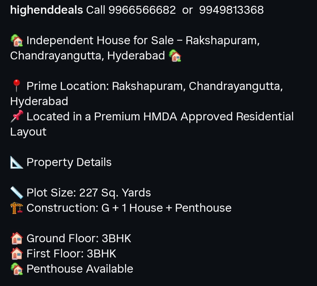 Independent House for Sale – Rakshapuram, Chandrayangutta, Hyderabad