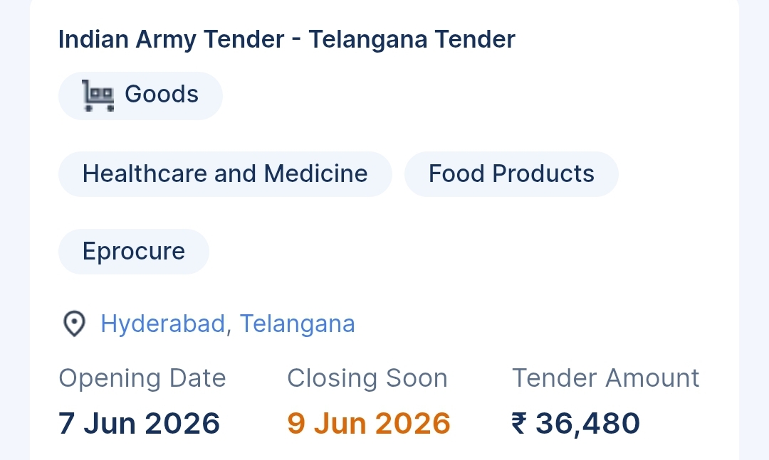 Indian Army Tender - Telangana Tender