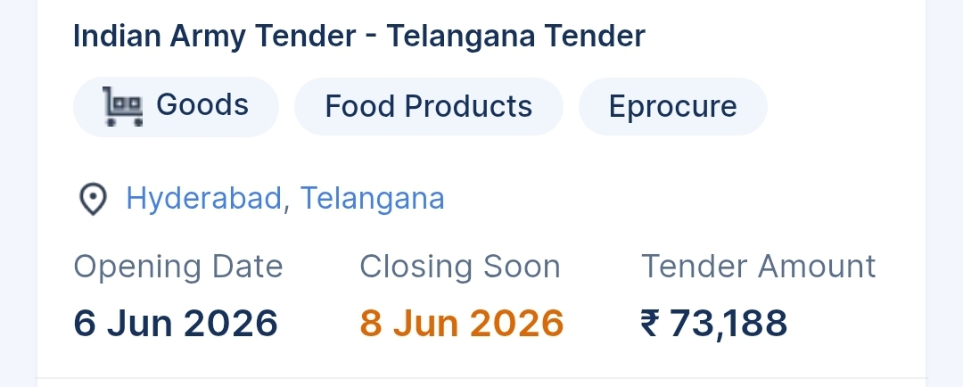 Indian Army Tender - Telangana Tender