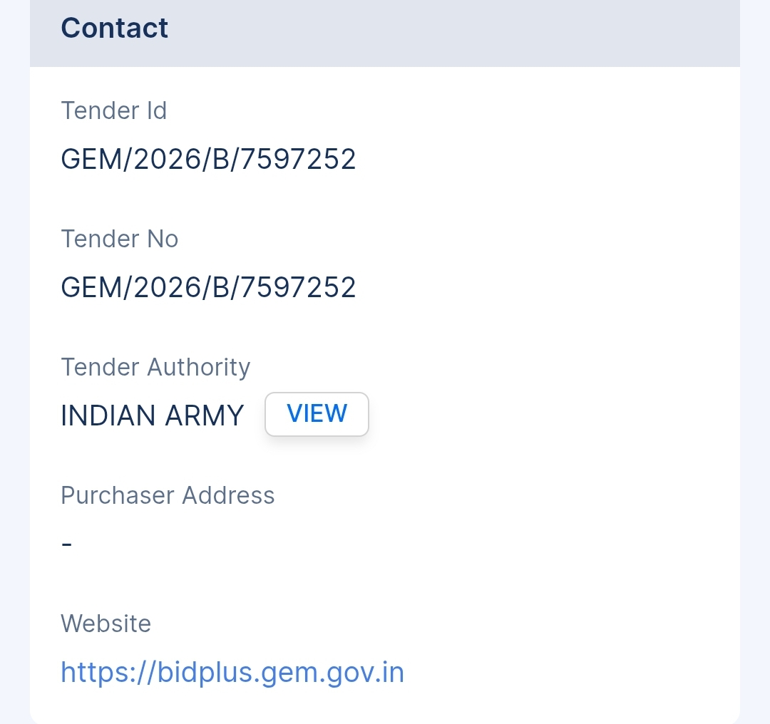 Indian Army Tender - Telangana Tender