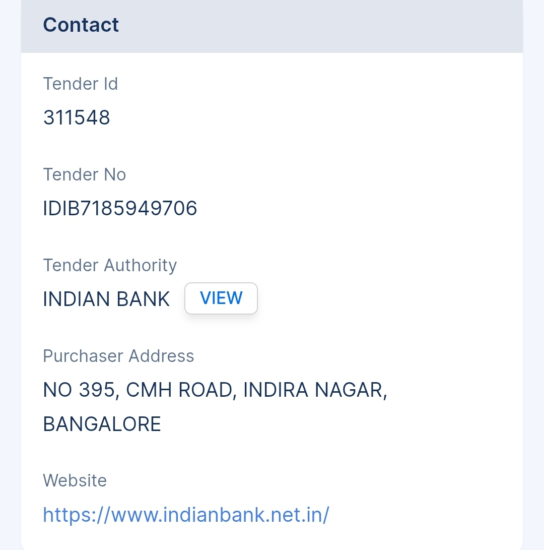 Indian Bank Tender - Karnataka Tender