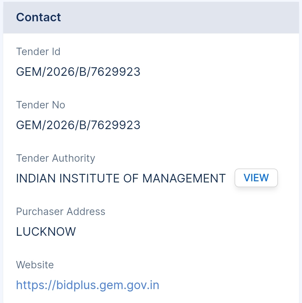 Indian Institute Of Management - IIM Tender - UP Tender