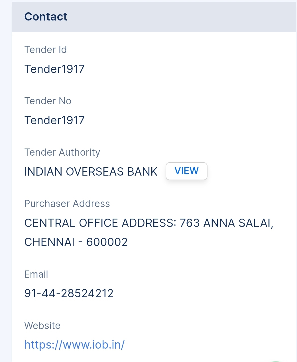 Indian Overseas Bank - IOB Tender - Kerala Tender