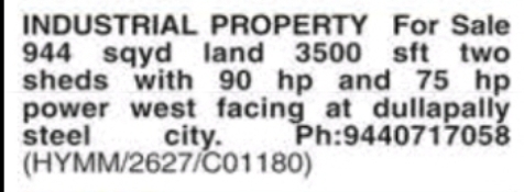 🏭 Industrial Property for Sale – Dullapally Steel City