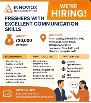 🚀 Innoviox Technologies Pvt. Ltd. Hiring Freshers!