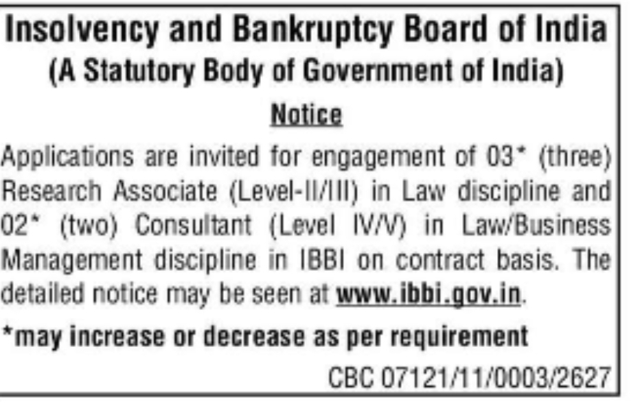 Insolvency and Bankruptcy Board of India Recruitment Notice