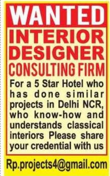 Interior Designer / Consulting Firm Required – Delhi NCR