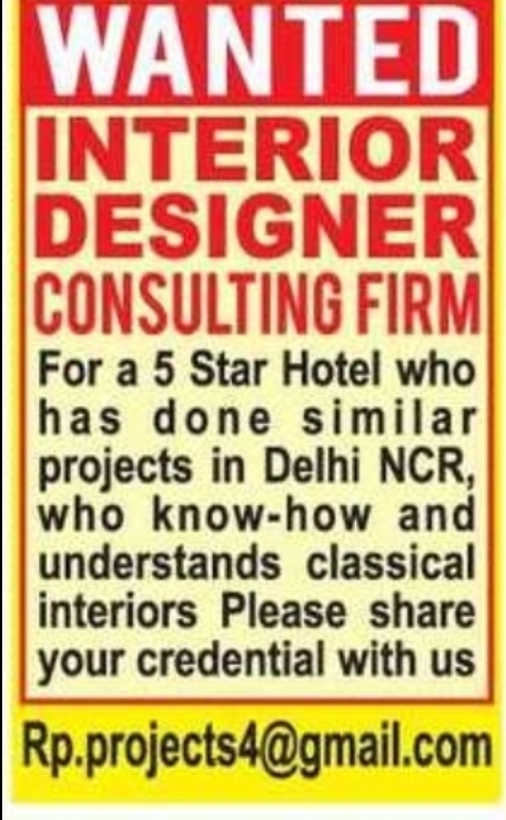 Interior Designer Consulting Firm Requirement