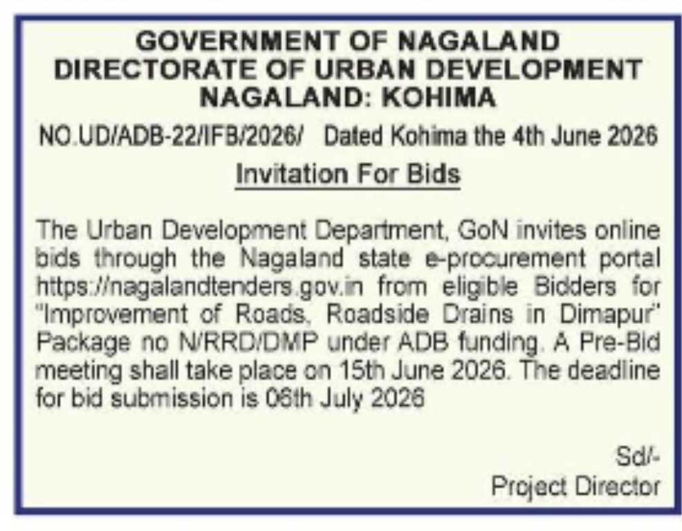 Invitation for Bids – Improvement of Roads and Roadside Drains in Dimapur