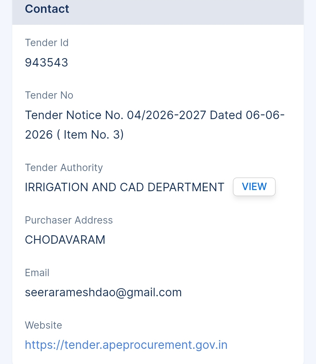 Irrigation And CAD Department Tender - AP Tender