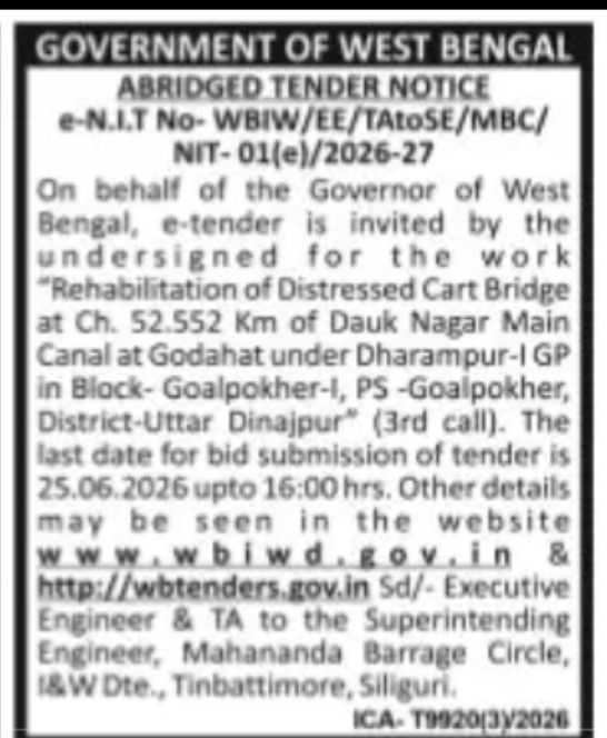 Irrigation & Waterways Department – Cart Bridge Rehabilitation Work