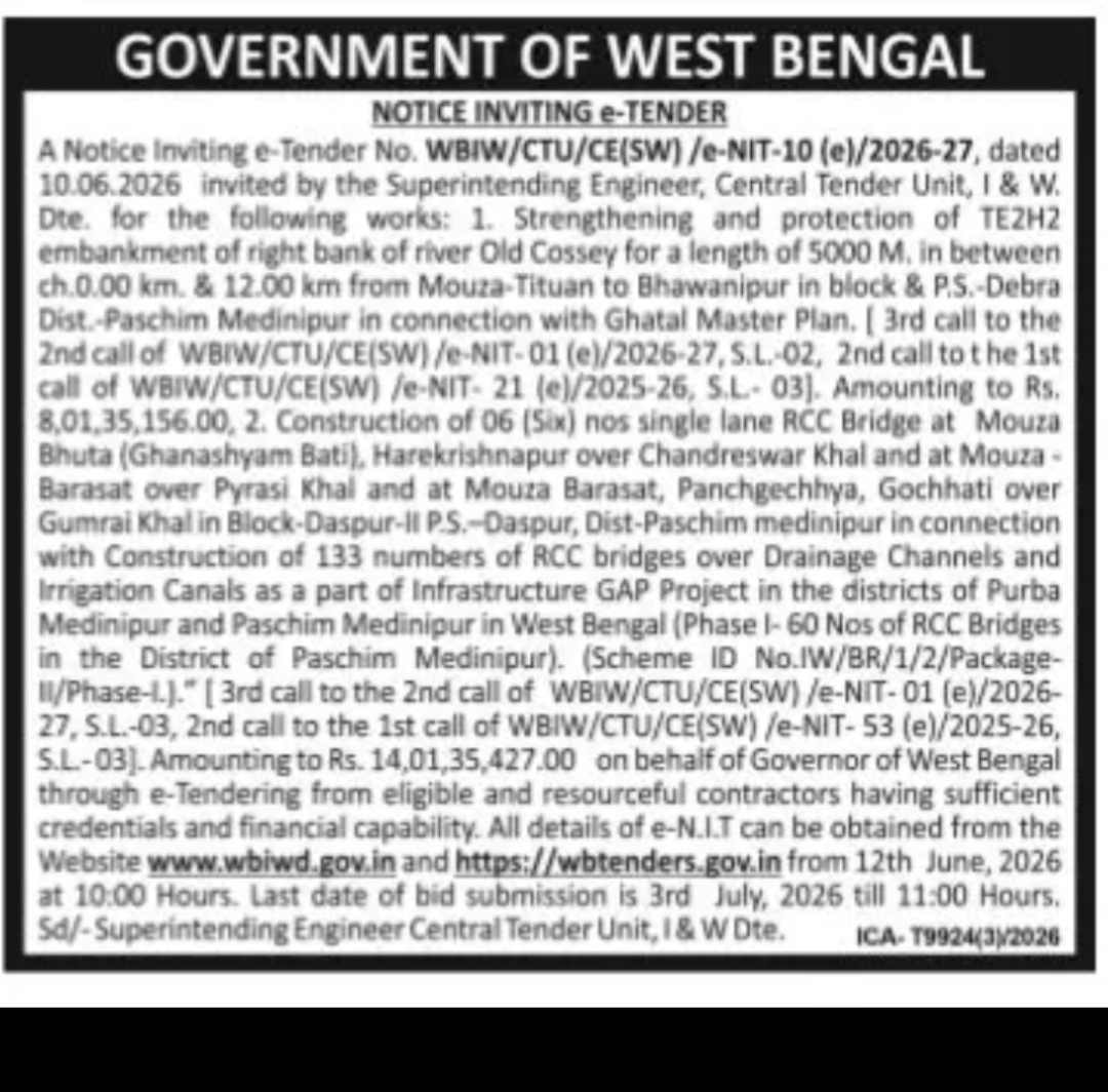 Irrigation & Waterways Department Tender Notice