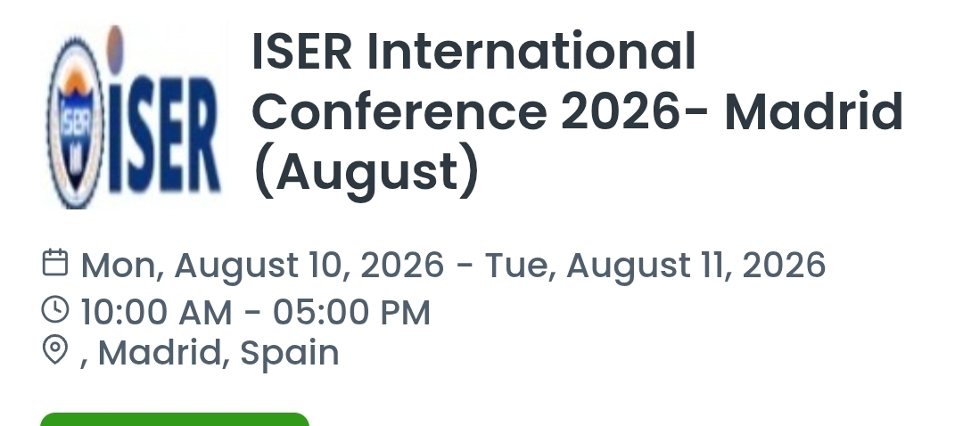ISER International Conference 2026- Madrid (August)
