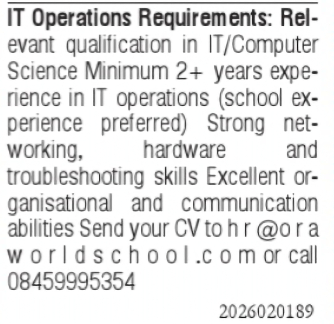 IT Operations Executive Required