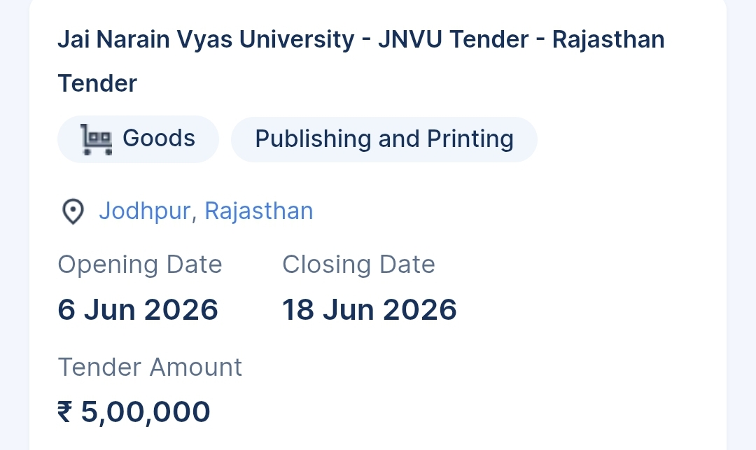 Jai Narain Vyas University - JNVU Tender - Rajasthan Tender