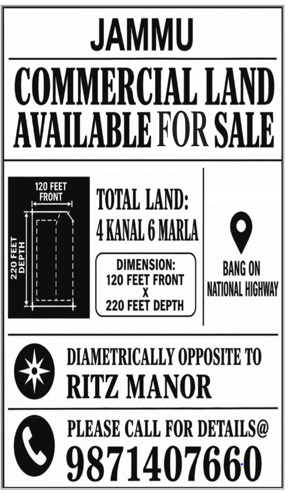 JAMMU COMMERCIAL LAND AVAILABLE FOR SALE