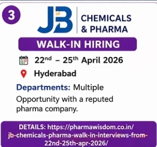 JB Chemicals & Pharma – Walk-In Hiring