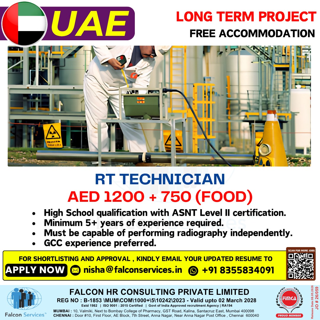 Job Description – RT Technician (UAE – Long Term Project)