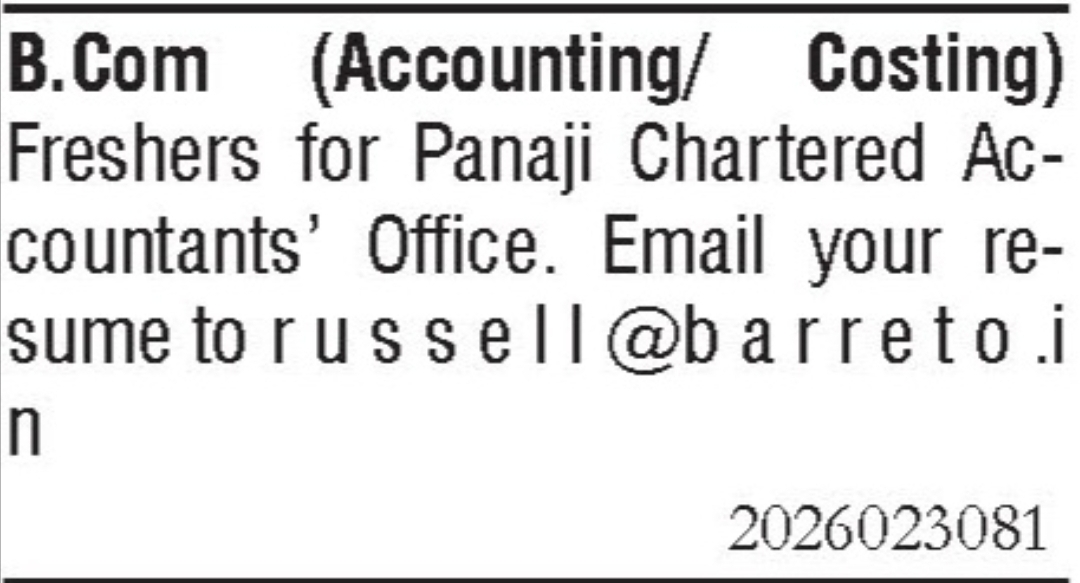 Job Opening - B.Com Accounting/Costing Freshers