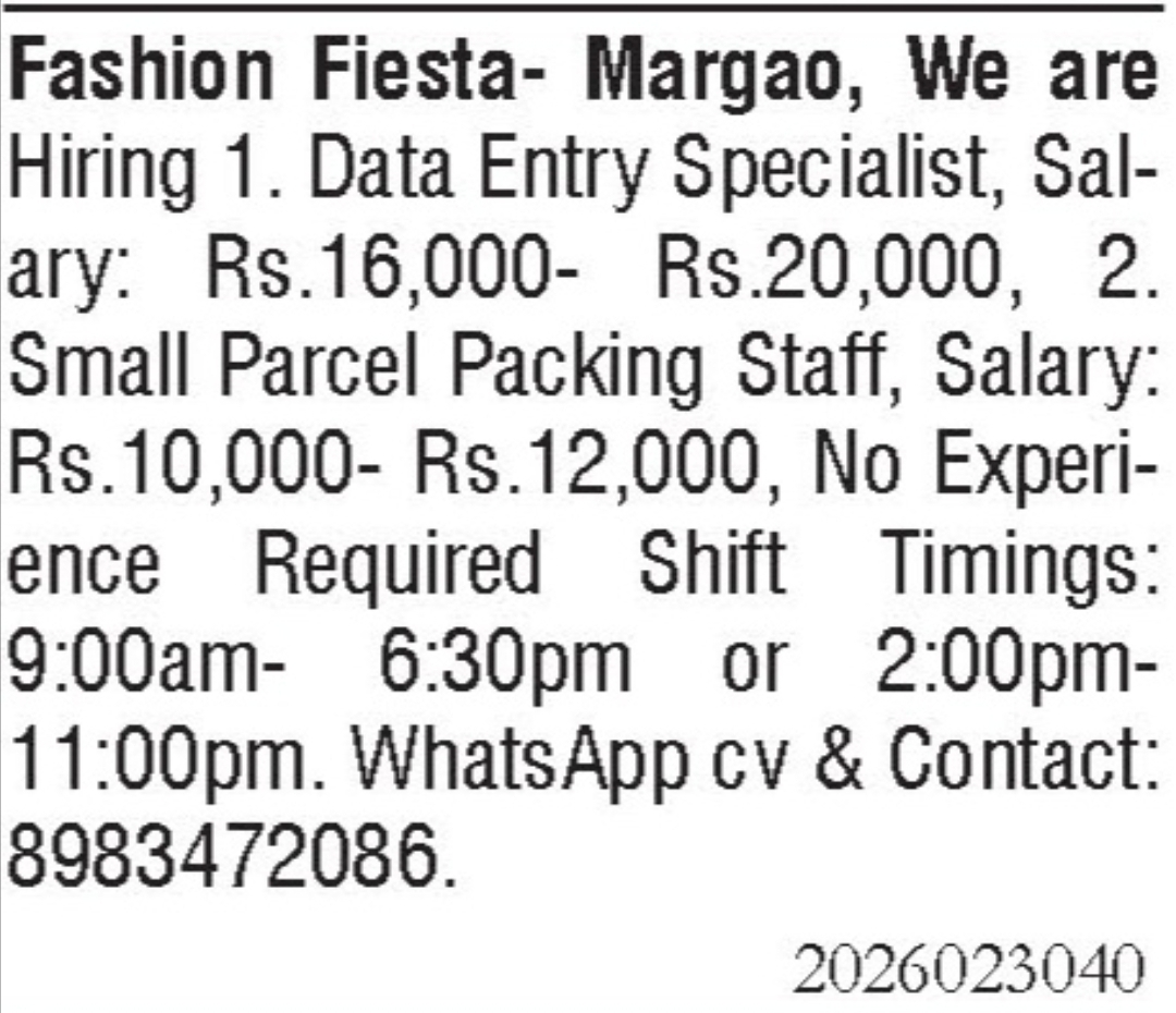 Job Opening - Data Entry & Packing Staff