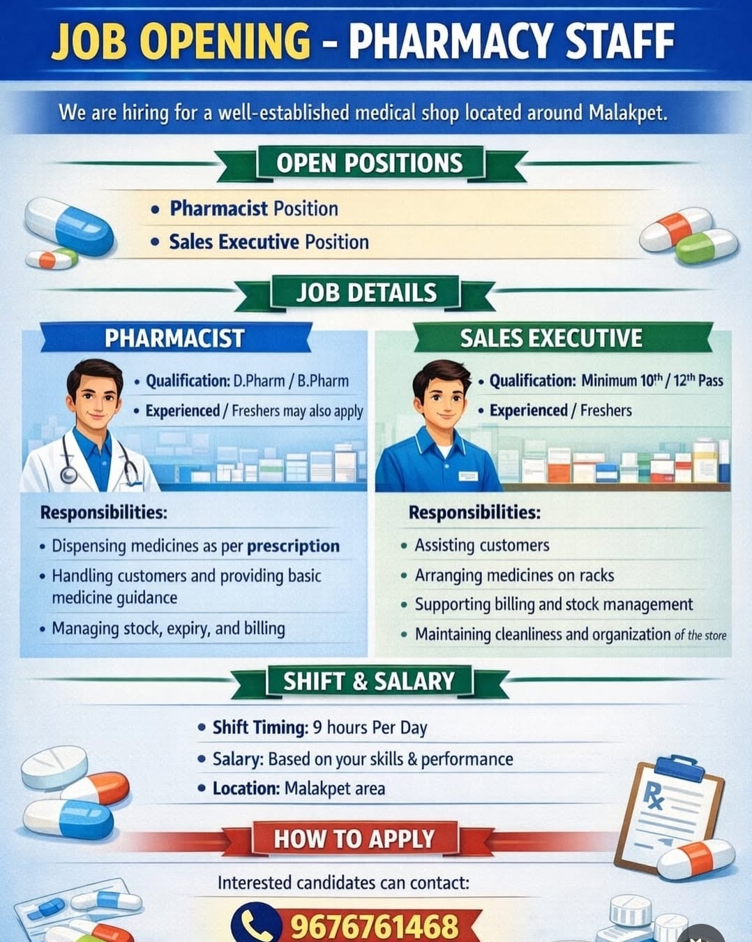 Job Opening for Pharmacy Staff in Malakpet