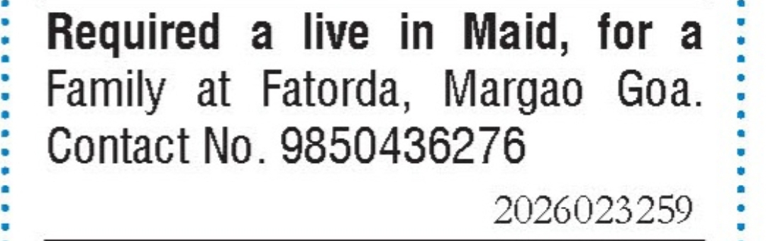 Job Opening - Live-in Maid