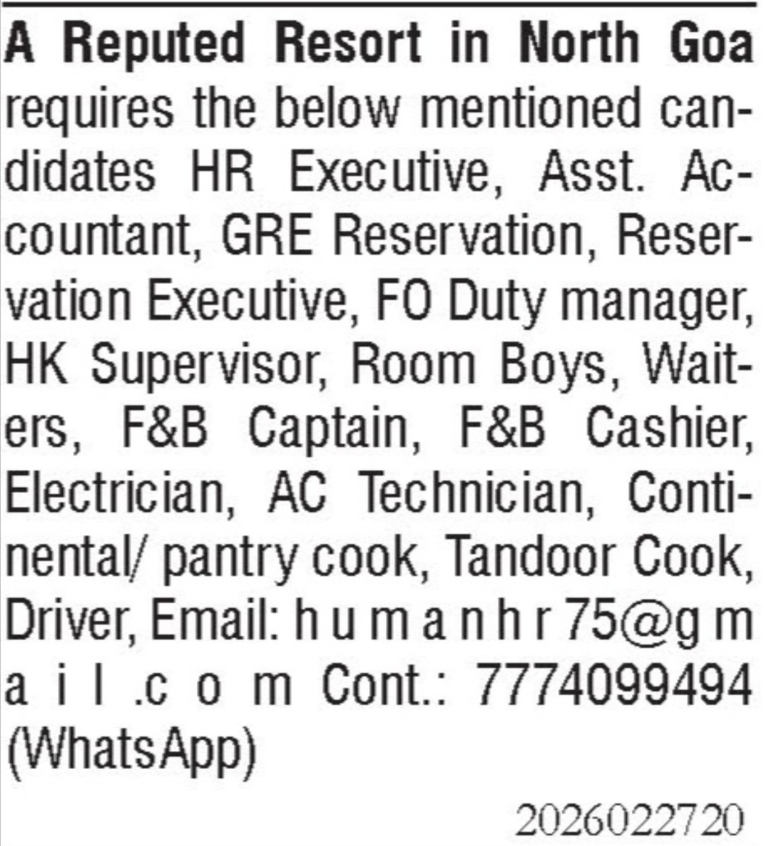 Job Opening - Resort Staff