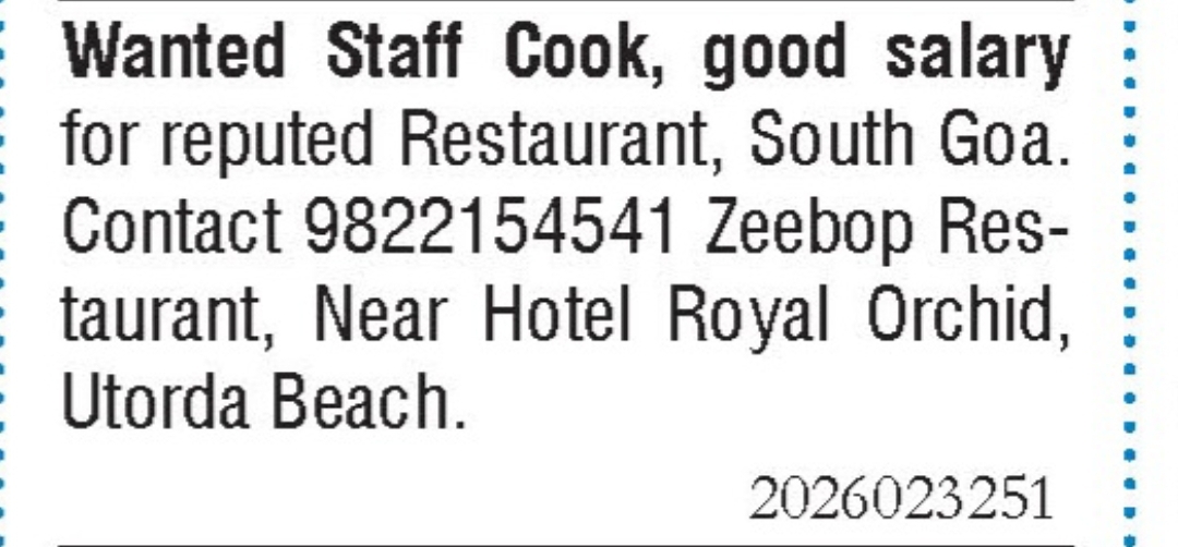 Job Opening - Restaurant Staff Cook