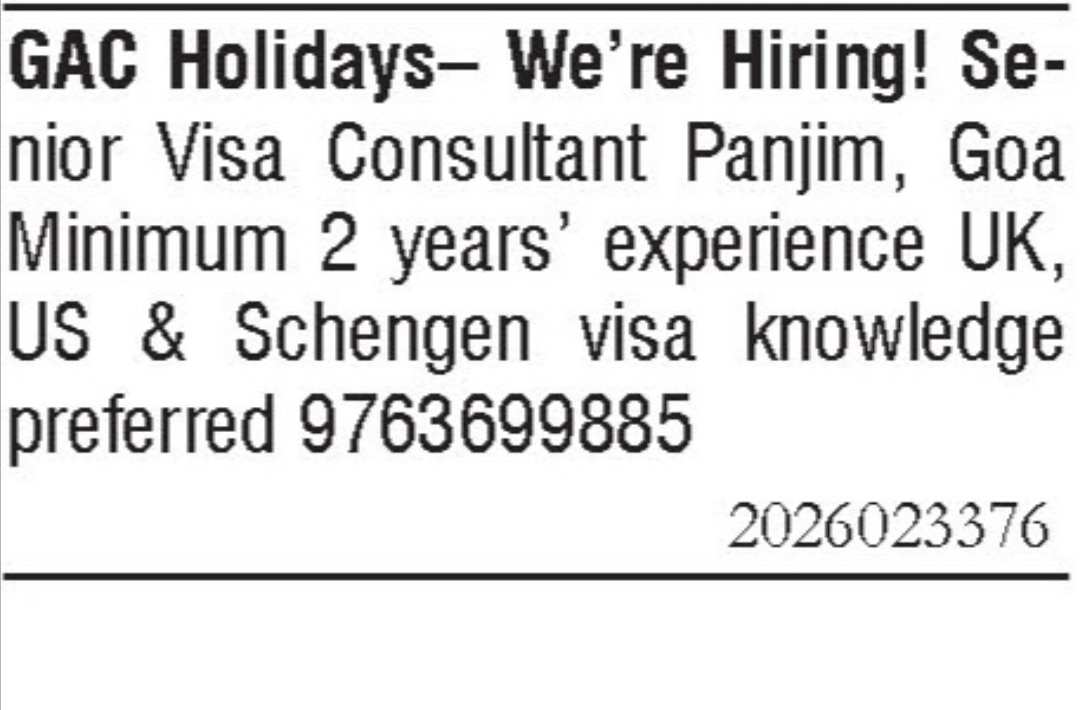 Job Opening - Senior Visa Consultant
