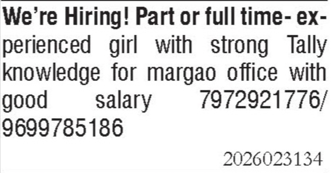 Job Opening - Tally Operator