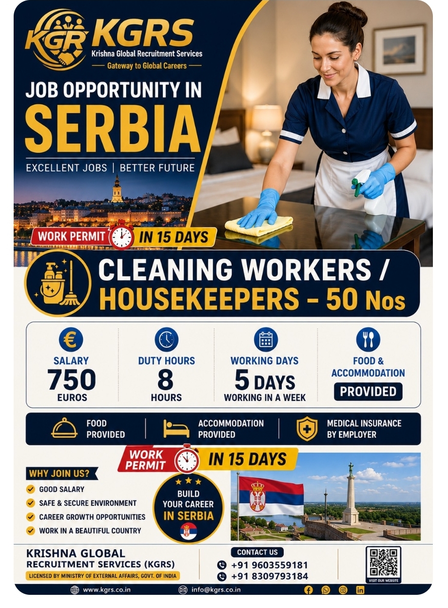 Job opportunity in Serbia for Cleaning Workers and Housekeepers