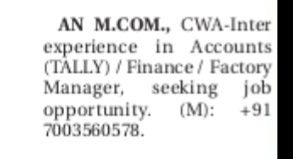 JOB PROFILE / SEEKING OPPORTUNITY