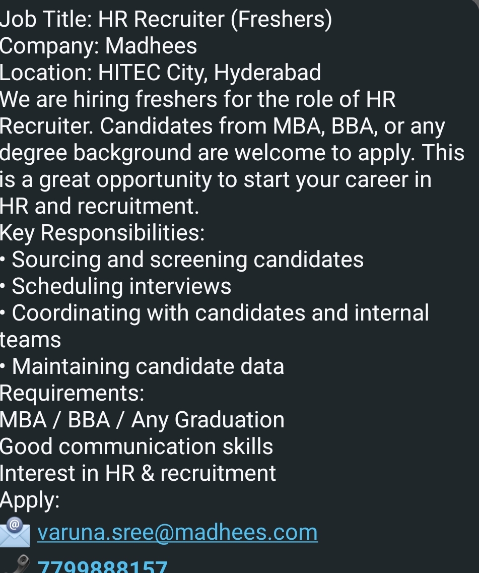 Job Title: HR Recruiter (Freshers)