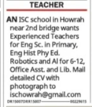 JOB VACANCIES: Teachers & School Staff | Howrah