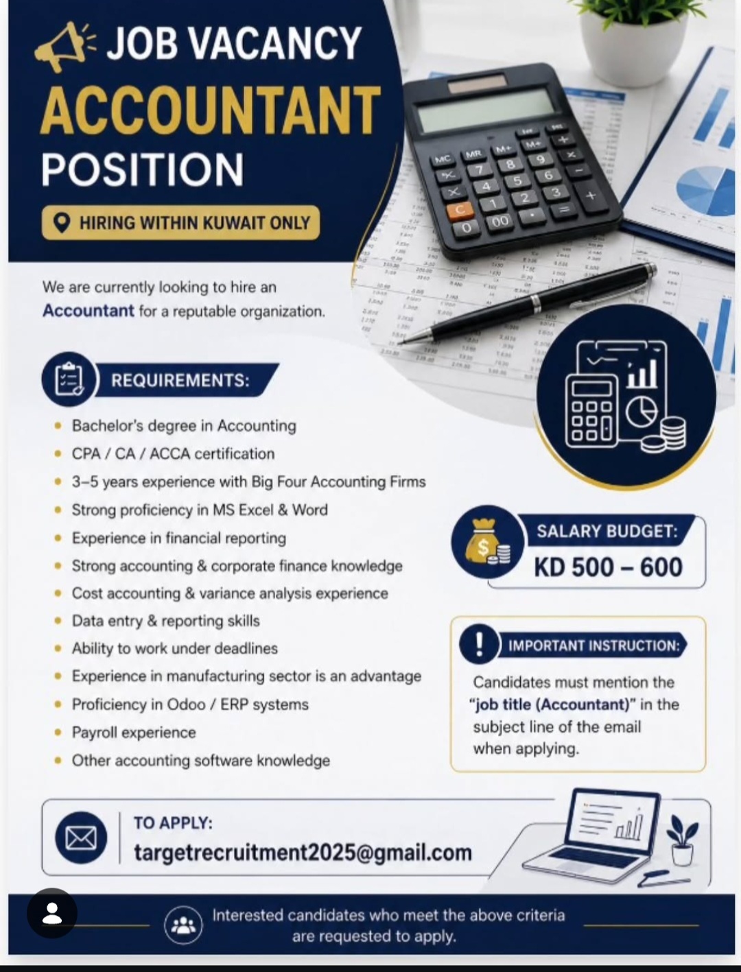 JOB VACANCY ACCOUNTANT POSITION