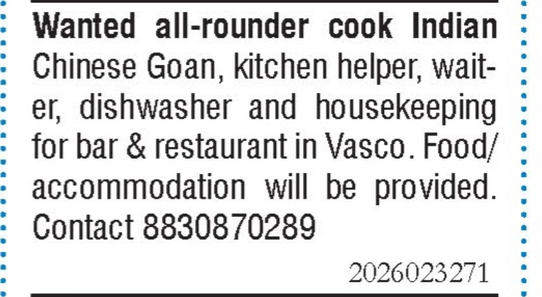 Job Vacancy - All-rounder Cook & Restaurant Staff