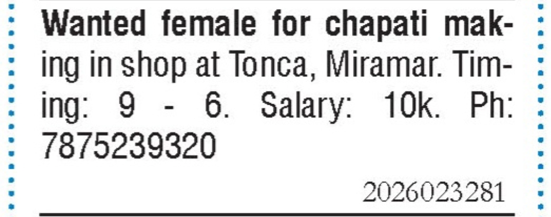 Job Vacancy - Chapati Maker
