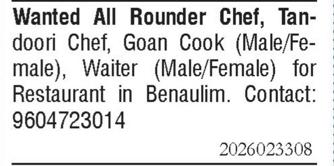 Job Vacancy - Chef & Waiter