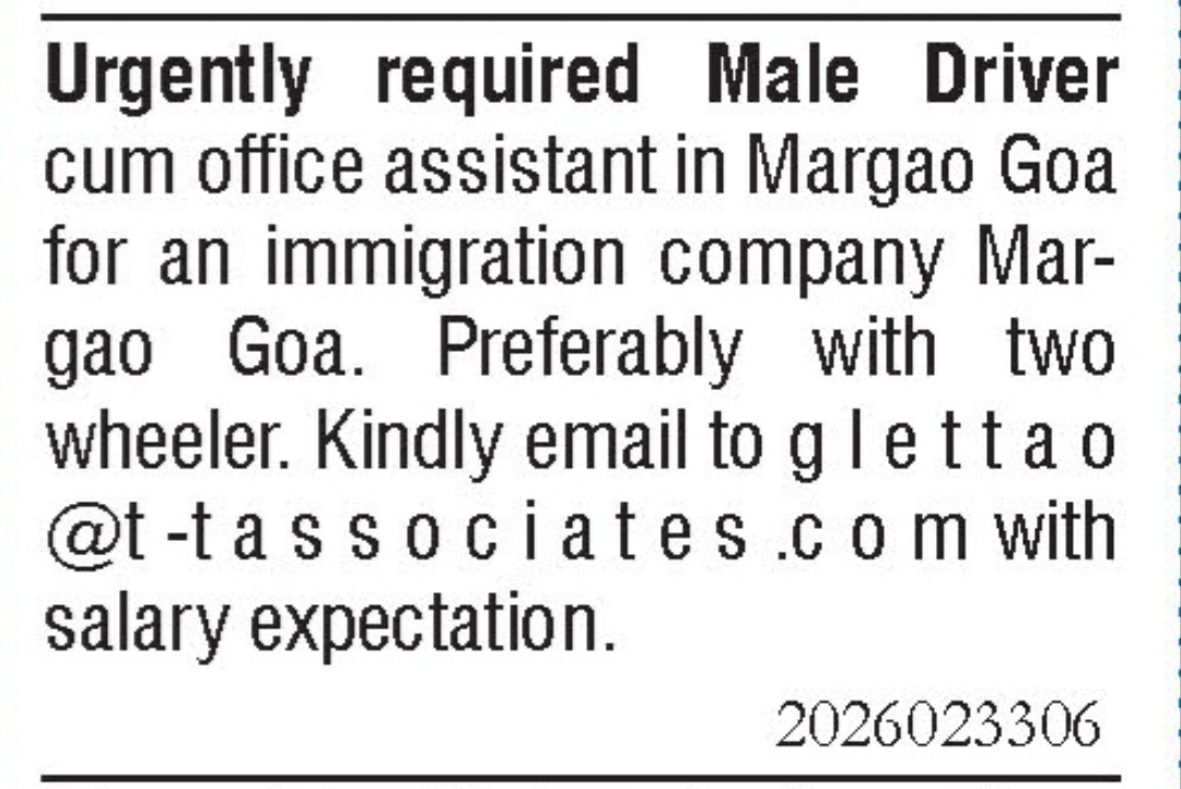 Job Vacancy - Driver cum Office Assistant