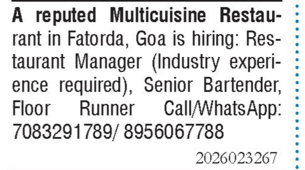 Job Vacancy - Restaurant Manager & Staff