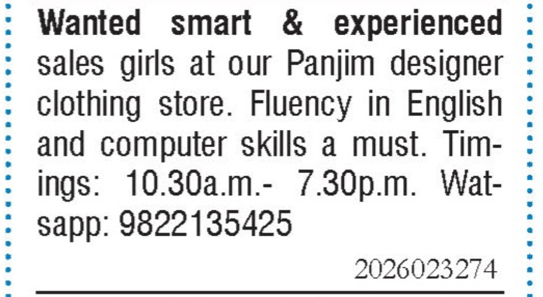 Job Vacancy - Sales Girls
