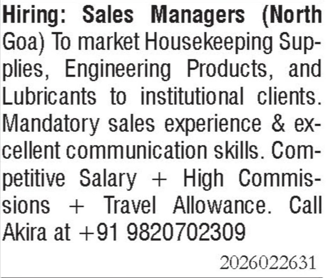 Job Vacancy - Sales Managers