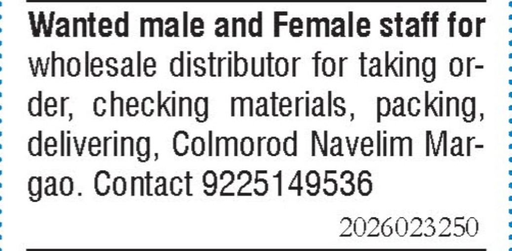 Job Vacancy - Wholesale Distributor Staff