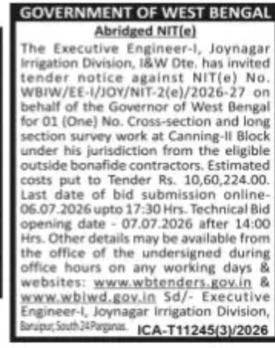 Joynagar Irrigation Division – Survey Work Tender