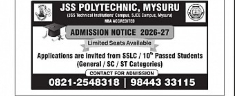 JSS Polytechnic Mysuru Admissions 2026-27