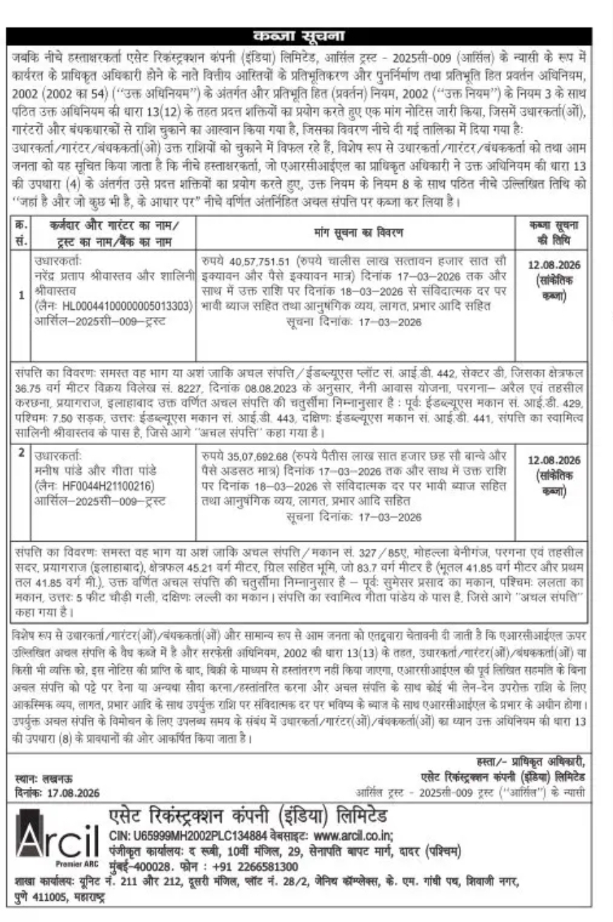 कब्जा सूचना – Asset Reconstruction Company (India) Limited
